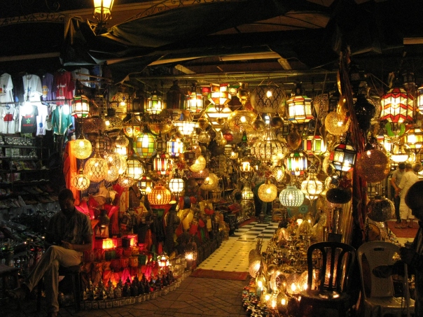 Lantern shop at night in the Djema el-Fna, Marrakech